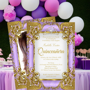 Convite Foto Quinceanera Ouro Branco Pearl Tiara