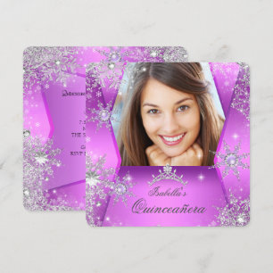 Convite Foto Quinceanera Rosa Roxo Inverno Mundo Mágico