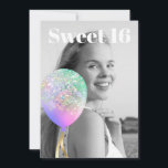 Convite *~* FOTO - Rainbow Sweet 16 Balão AP29 Aniversário<br><div class="desc">(procure designs semelhantes no AP29 em vários produtos) ((Este design pode ser facilmente adaptado a QUALQUER IDADE ou EVENTO )) Consulte a página se precisar de ajuda. *~* Energy Enhanced SWEET 16 Convite de aniversário. Altere / Edite o texto e a FOTO da doce 16 Birthday Girl. Abstrato Artsy Girly...</div>