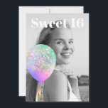 Convite *~* FOTO - Rainbow Sweet 16 Balão AP29 Aniversário<br><div class="desc">(procure designs semelhantes no AP29 em vários produtos) ((Este design pode ser facilmente adaptado a QUALQUER IDADE ou EVENTO )) Consulte a página se precisar de ajuda. *~* Energy Enhanced SWEET 16 Convite de aniversário. Altere / Edite o texto e a FOTO da doce 16 Birthday Girl. Abstrato Artsy Girly...</div>