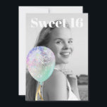 Convite * FOTO Rainbow Sweet 16 Balão AP29 Aniversário<br><div class="desc">(procure designs semelhantes no AP29 em vários produtos) ((Este design pode ser facilmente adaptado a QUALQUER IDADE ou EVENTO )) Consulte a página se precisar de ajuda. *~* Energy Enhanced SWEET 16 Convite de aniversário. Altere / Edite o texto e a FOTO da doce 16 Birthday Girl. Abstrato Artsy Girly...</div>