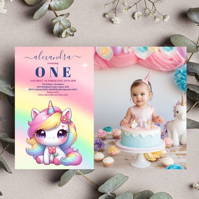 Convite Foto: Rainbow Unicorn Birthday Invitation 1rua (Criador carregado)