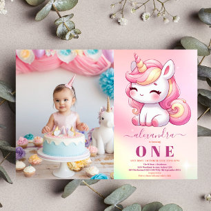 Convite Foto: Rainbow Unicorn Birthday Invitation 1rua