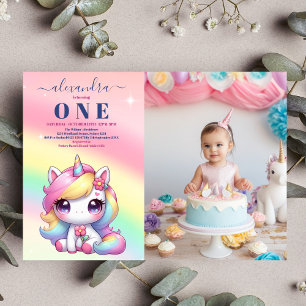 Convite Foto: Rainbow Unicorn Birthday Invitation 1rua