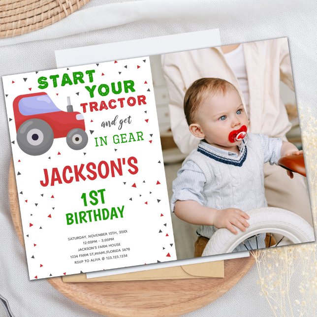 Convite Foto: Red Trator Birthday (Photo Red Tractor Birthday Invitations)