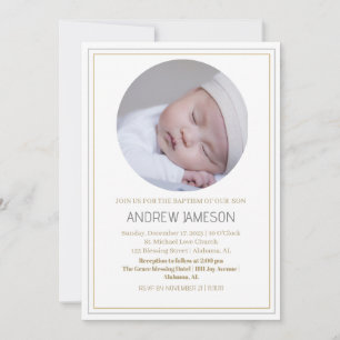 Convite Foto redonda azul-cristão elegante   Batismo