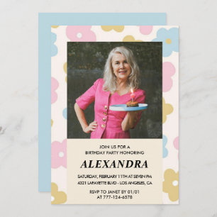 Convite Foto Retro Floral Padrão 71rua aniversário