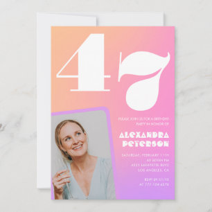 Convite Foto Retro Gradiente Rosa 47º aniversário