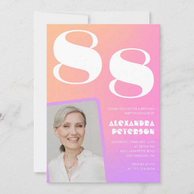 Convite Foto Retro Gradiente Rosa 88º aniversário (Frente)