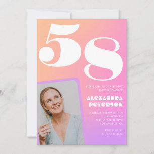 Convite Foto Retro Gradiente Rosa Aniversário de 58 anos