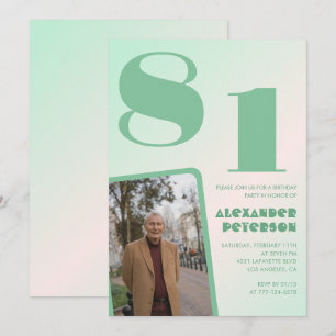 Convite Foto Retro Gradiente Verde Aniversário de 81 anos