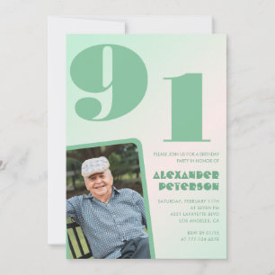 Convite Foto Retro Gradiente Verde Homem 91º aniversário 