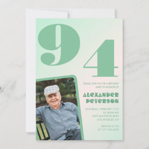 Convite Foto Retro Gradiente Verde Homem Aniversário de 94