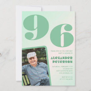 Convite Foto Retro Gradiente Verde Homem Aniversário de 96