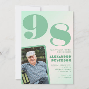 Convite Foto retrô gradiente verde Homem aniversário de 98