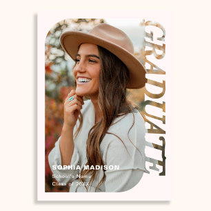 Convite Foto Retro Graduação Minimalista Rosa