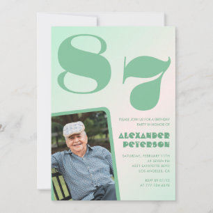Convite Foto Retro Green Gradient Man 87.º aniversário
