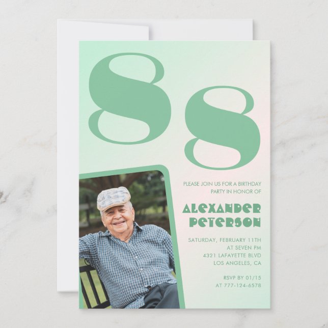 Convite Foto Retro Green Gradient Man 88th aniversário (Frente)
