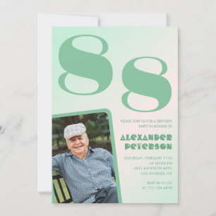 Convite Foto Retro Green Gradient Man 88th aniversário