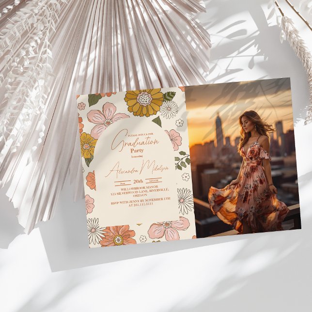 Convite Foto Retro Groovy 70's Themed Graduação (Criador carregado)