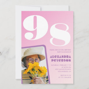 Convite Foto retrô rosa Aniversário de 98 anos