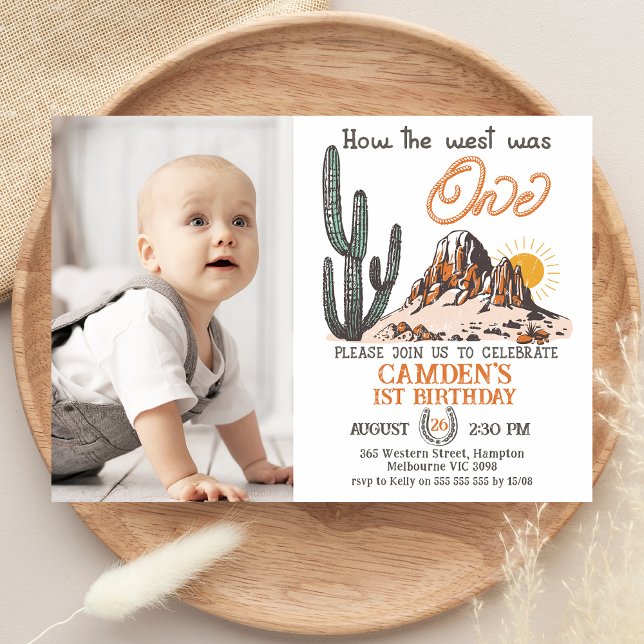 Convite Foto Retroativa Como O Ocidente Era Um primeiro an (How The West Was One 1st Birthday Invitation with Photo, Boys Wild West 1st Birthday Invite, Western)