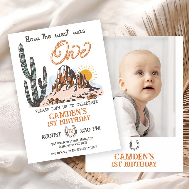 Convite Foto Retroativa Como O Ocidente Era Um primeiro an (How The West Was One Birthday Invitation Photo, Boy  Wild West 1st Birthday Invite, Western Themed)