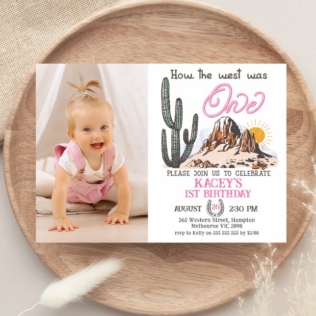 Convite Foto Retroativa Como O Ocidente Era Um primeiro an (Girls Photo How the West Was One 1st Birthday Invitation, Baby Girl First Birthday Invite, Wild West)