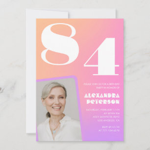 Convite Foto retrorativa com gradiente rosa, 84 anos