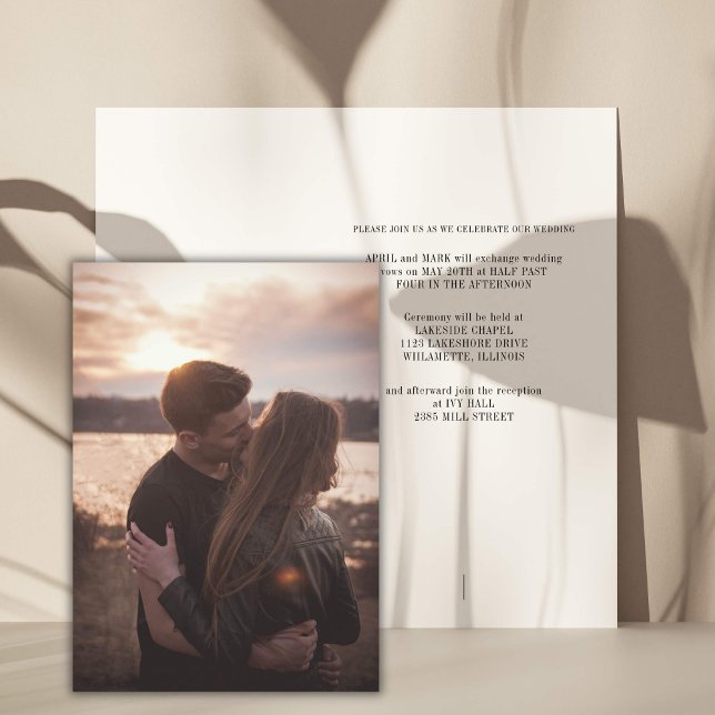 Convite Foto Romance Wedding (Romantic wedding or engagement photo with simple invitation on reverse.)