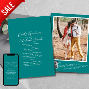 Convite Foto Romântica Do Teal Qr Code Rsvp Casamento