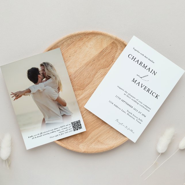 Convite Foto Romântica Simples Typografia QR code Casament (Criador carregado)