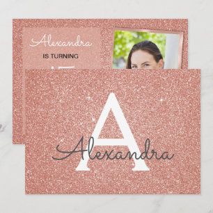 Convite Foto rosa-azul-rosa com Rosa de faísca de 15 doce