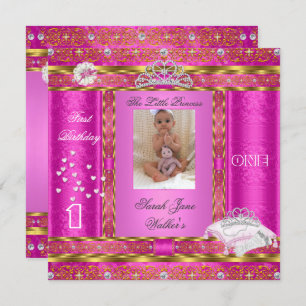 Convite Foto Rosa da Primeira Festa de aniversário da Prin