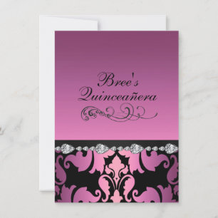 Convite Foto Rosa Damask & Diamond Image Quinceañera Invi