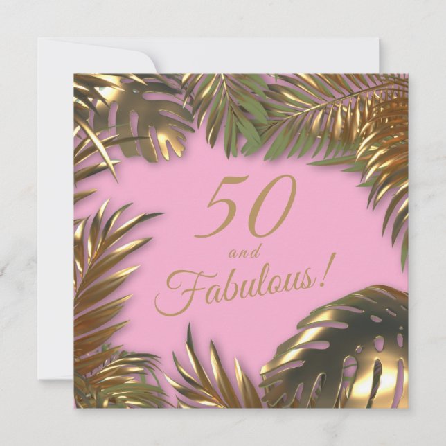 Convite Foto rosa Dourada Elegante 50 Fabuloso Aniversário (Frente)