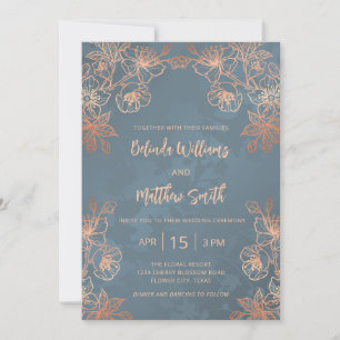 Convite Foto Rosa Dourado Dusty Blue Weding