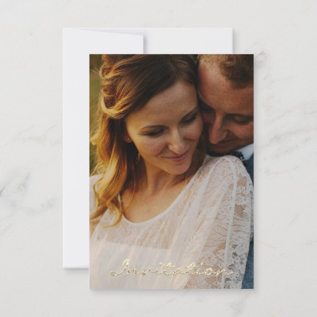 Convite Foto Rosa Engajamento Casamento Dourado Falso Sépi (Verso)
