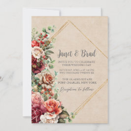 Convite Foto Rosa Floral Eucalyptus Código QR Casamento