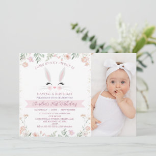 Convite Foto Rosa Flores Selvagens Alguns primeiros aniver