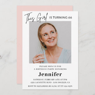 Convite Foto rosa moderna Elegante 66 anos