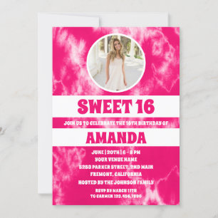 Convite Foto rosa moderna Tie Dye Sweet 16
