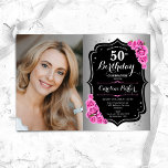 Convite Foto rosa preta prateada elegante 50º aniversário<br><div class="desc">Elegante convite floral feminino para o 50º aniversário com sua foto. Glam design com falso prata. Possui rosas cor-de-rosa, fonte de script e confetti. Perfeito para uma festa de comemoração de na moda adulto. Personalize com seus próprios detalhes. Pode ser personalizado para qualquer idade! Impressos convites Zazzle ou modelo de...</div>