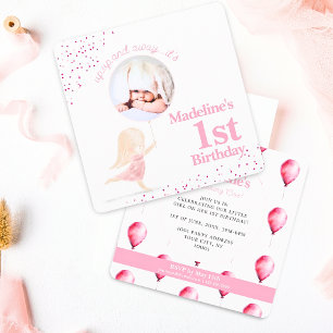 Convite Foto rosa-primeiro aniversario-de-coelho branco