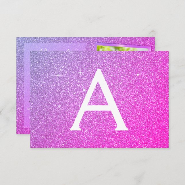 Convite Foto Rosa Púrpura 13 Birthday Sparkle (Frente/Verso)