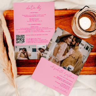 Convite Foto rosa-quente 4 Foto Qr tudo num único casament