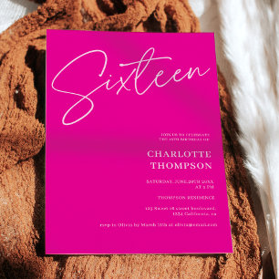 Convite Foto rosa-quente moderna e elegante Sweet 16