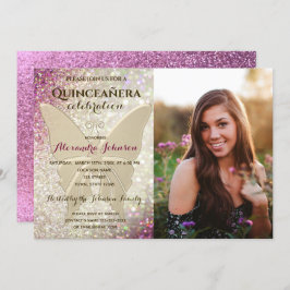 Convite Foto rosa Quinceanera 15 Birthday