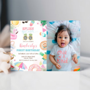 Convite Foto Rosa Rosa Da Piscina Da Rapariga Do Splash