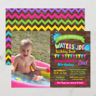 Convite Foto rosa-rosa-quente de aniversário de água, pous